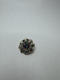 Vintage Gold Flower/Snowflake Floral Brooch/Pin with Blue Rhinestones
