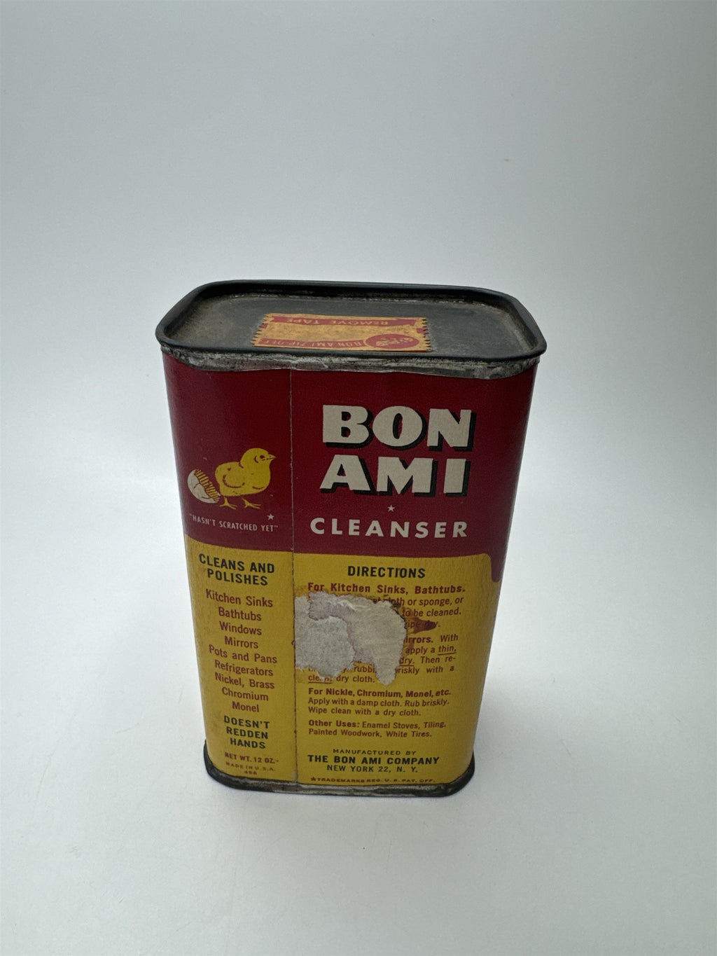 Vintage 1950s Bon Ami Cleanser Hasn't Scratched Yet Cleanser Can (UNOPENED)