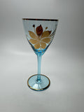 Vintage MCM Sherry Turquoise and Gold Floral Stem Glasses /w Gold Embellishment