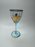 Vintage MCM Sherry Turquoise and Gold Floral Stem Glasses /w Gold Embellishment