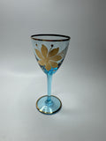 Vintage MCM Sherry Turquoise and Gold Floral Stem Glasses /w Gold Embellishment