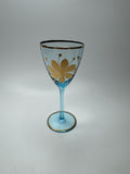 Vintage MCM Sherry Turquoise and Gold Floral Stem Glasses /w Gold Embellishment