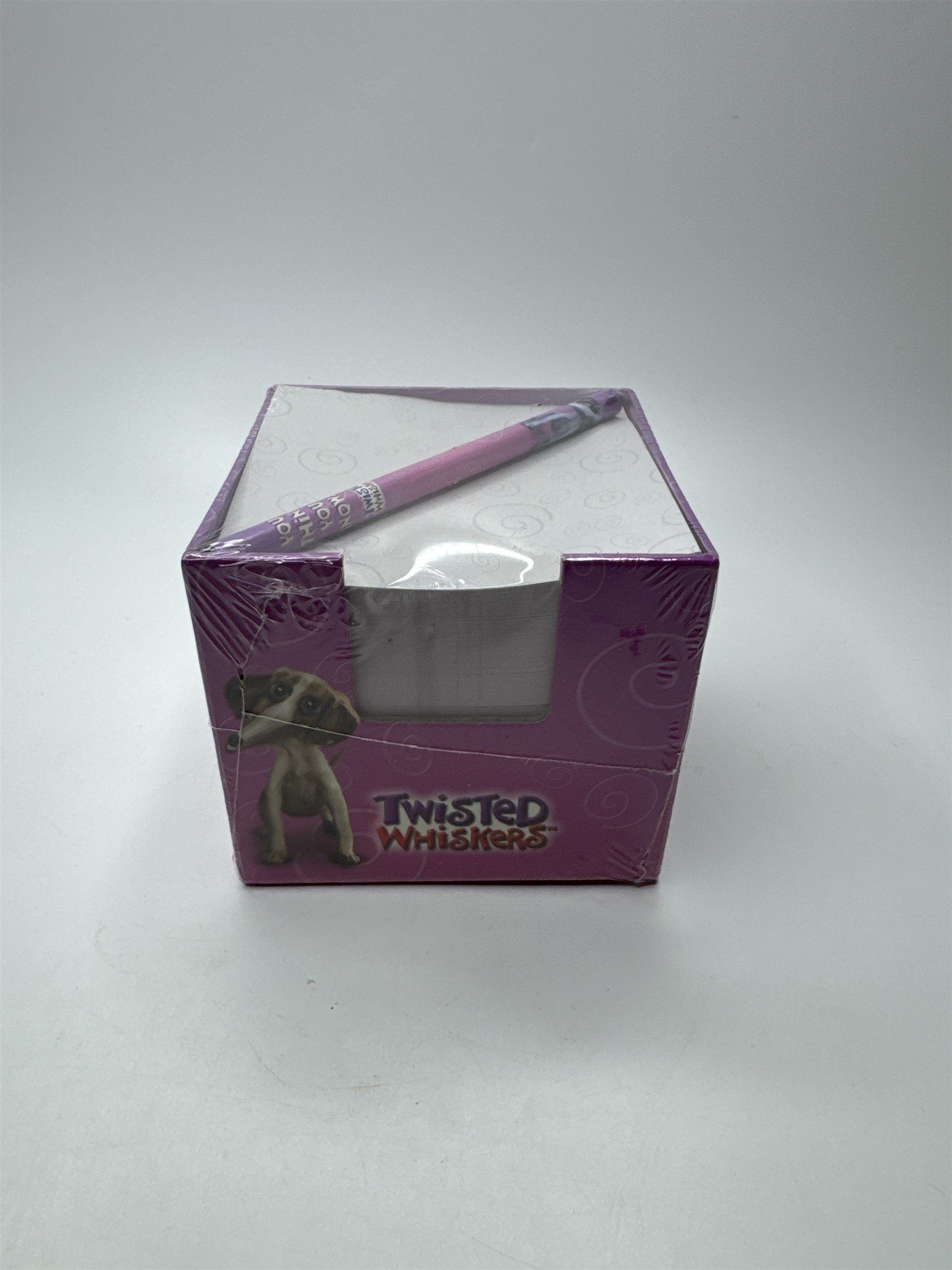 Vintage American Greetings Twisted Whiskers Purple Dog Note Paper Cube & Pencil