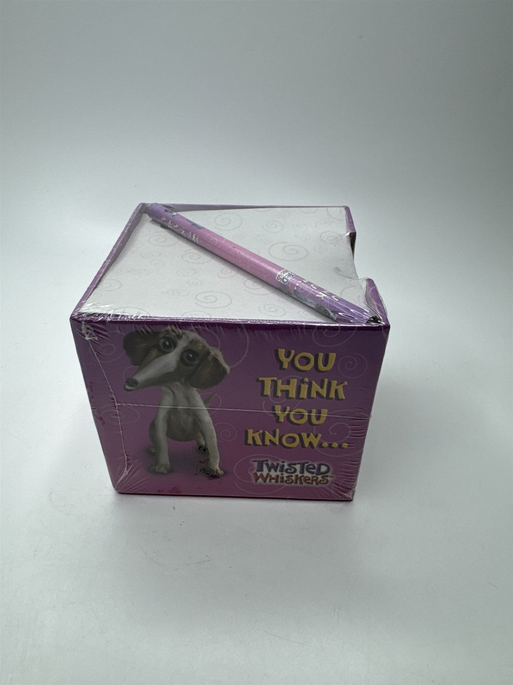 Vintage American Greetings Twisted Whiskers Purple Dog Note Paper Cube & Pencil