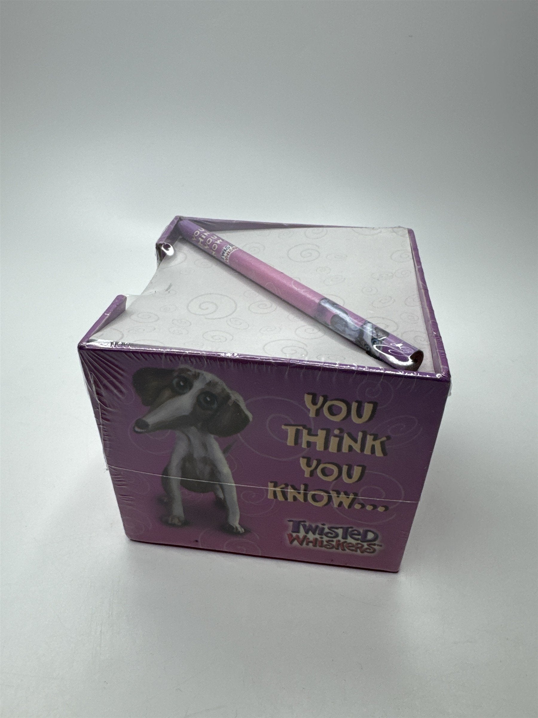 Vintage American Greetings Twisted Whiskers Purple Dog Note Paper Cube & Pencil