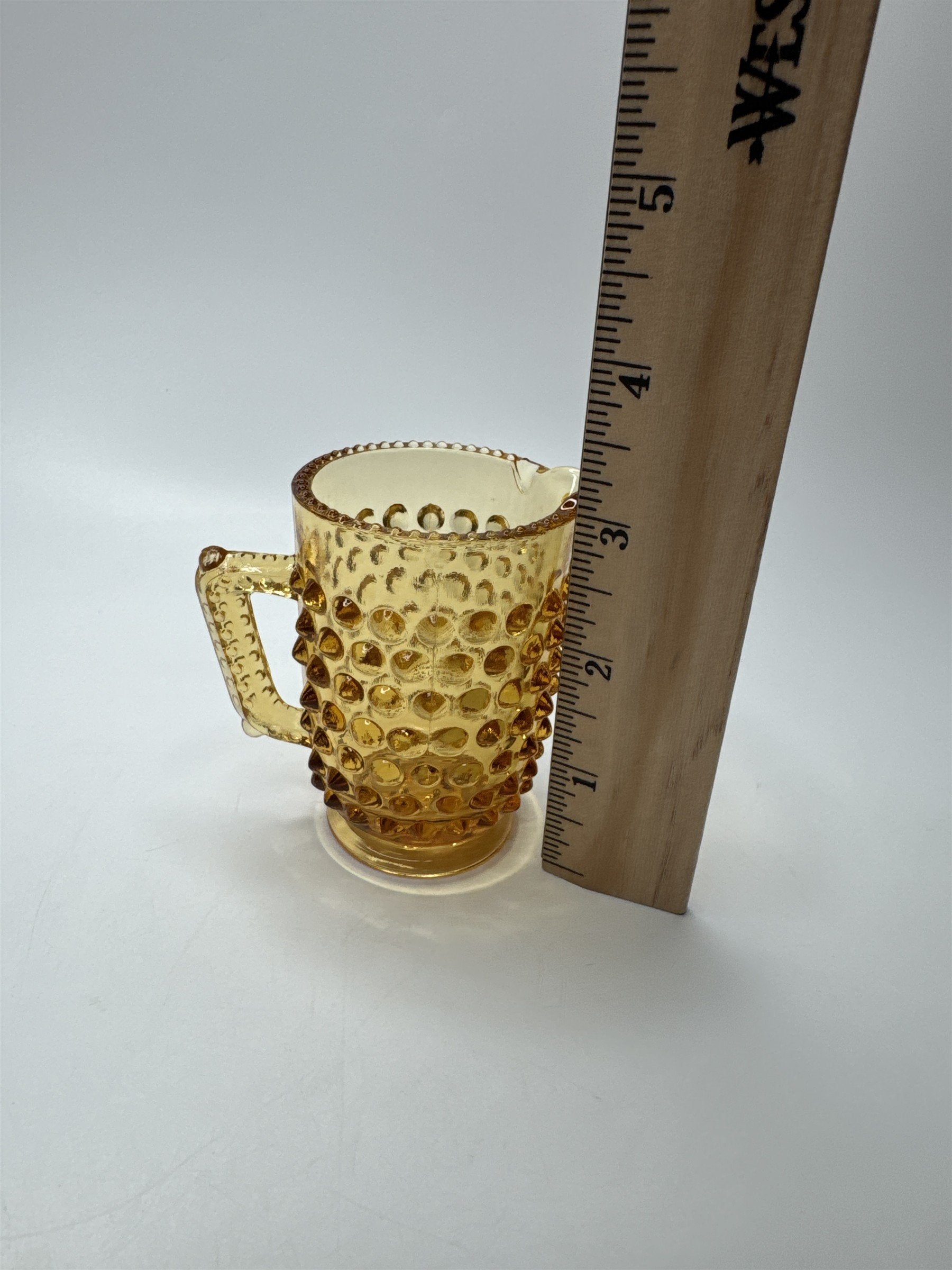 Vintage Fenton Hobnail Mini Pitcher Toothpick Holder Colonial Amber Glass