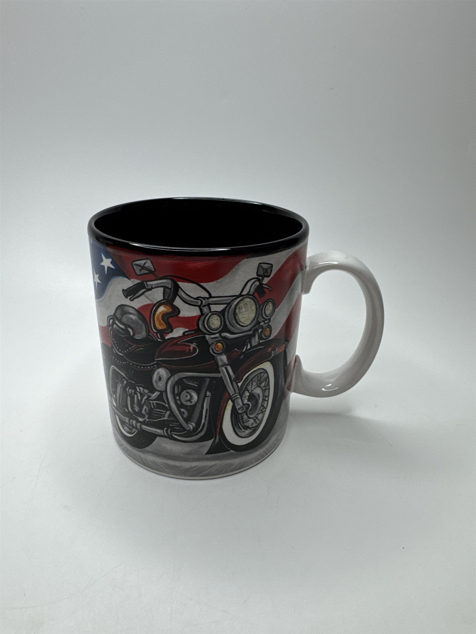 Flowers Inc Balloons Motorcycle Mug American Flag Biker USA Coffee Cup Fathers