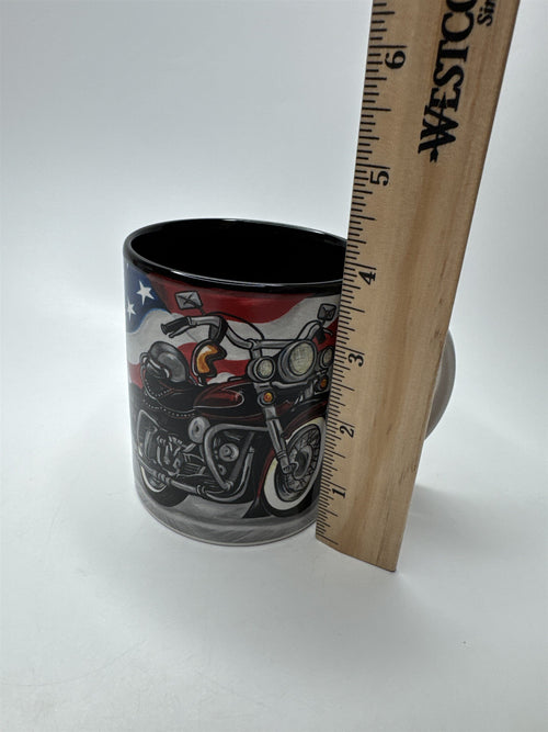 Flowers Inc Balloons Motorcycle Mug American Flag Biker USA Coffee Cup Fathers