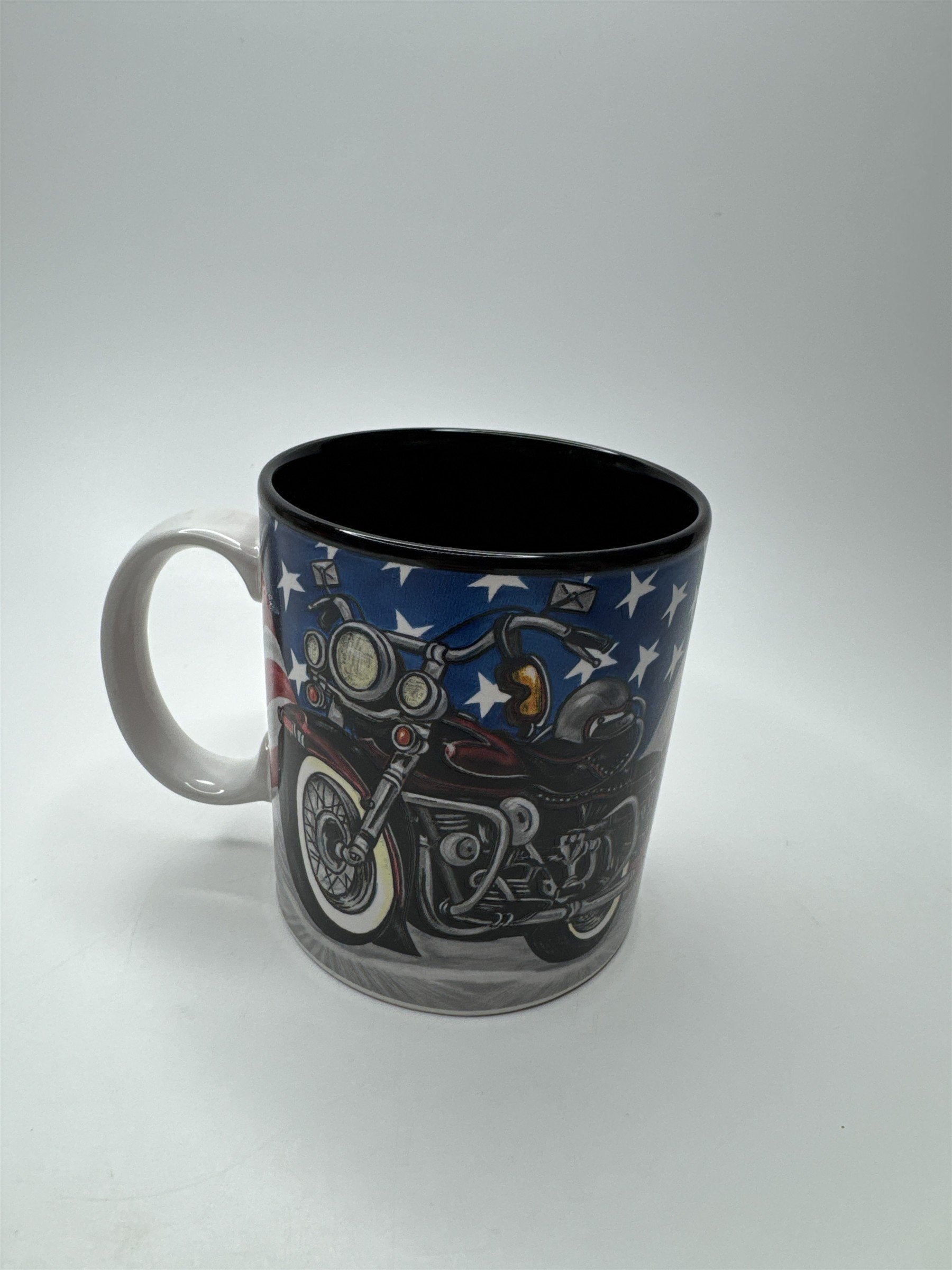Flowers Inc Balloons Motorcycle Mug American Flag Biker USA Coffee Cup Fathers