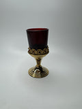 Vintage Gold Toned Candle Holder /w Red Votive Glass Holder Tea Light Holder