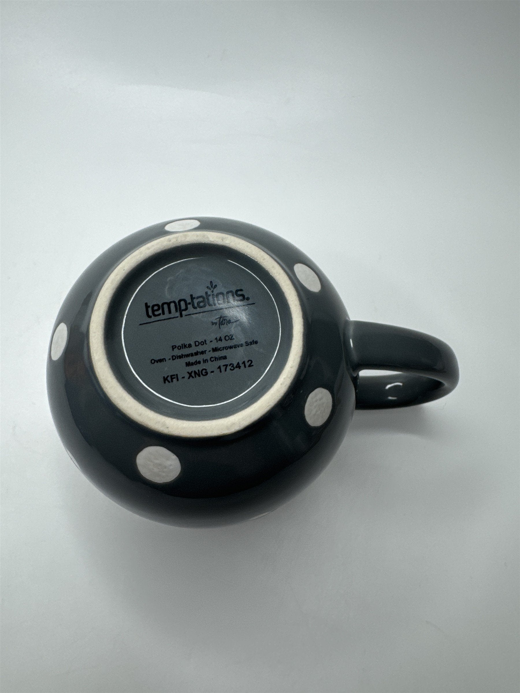 Tara Temptations 14oz Gray and White Polka Dot Oven/Dishwasher/Microwave-Sfe Mug