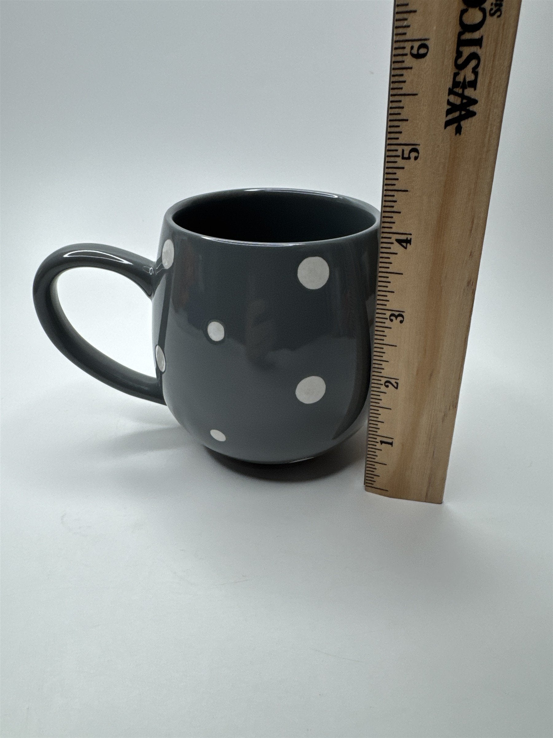 Tara Temptations 14oz Gray and White Polka Dot Oven/Dishwasher/Microwave-Sfe Mug