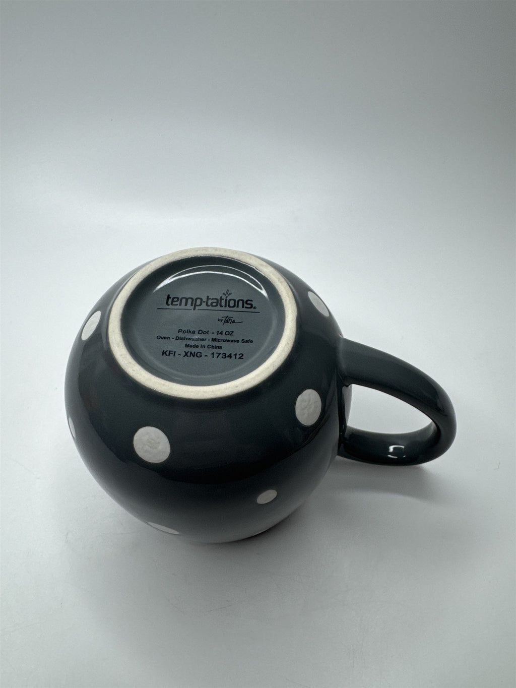 Tara Temptations 14oz Gray and White Polka Dot Oven/Dishwasher/Microwave-Sfe Mug
