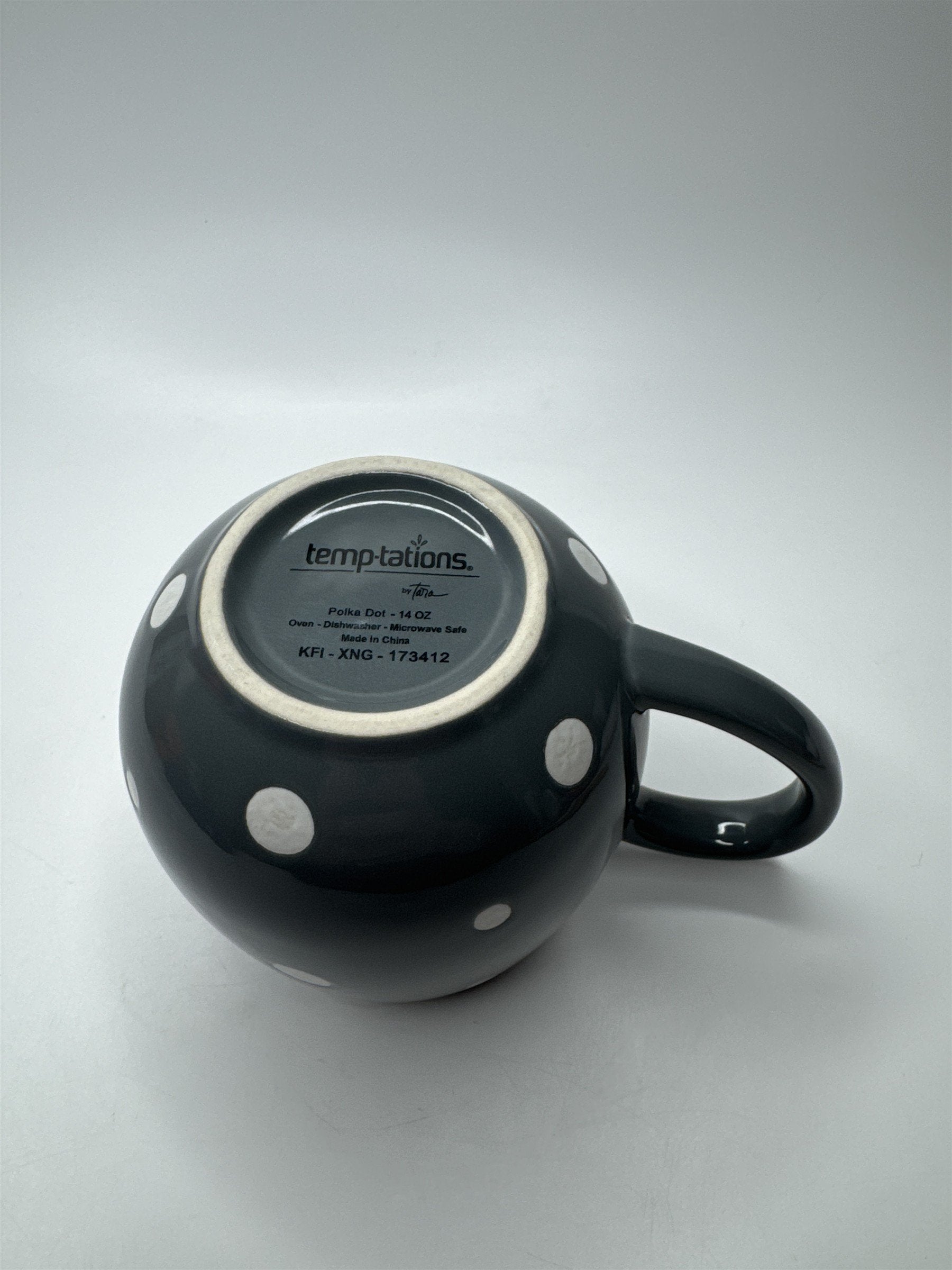 Tara Temptations 14oz Gray and White Polka Dot Oven/Dishwasher/Microwave-Sfe Mug
