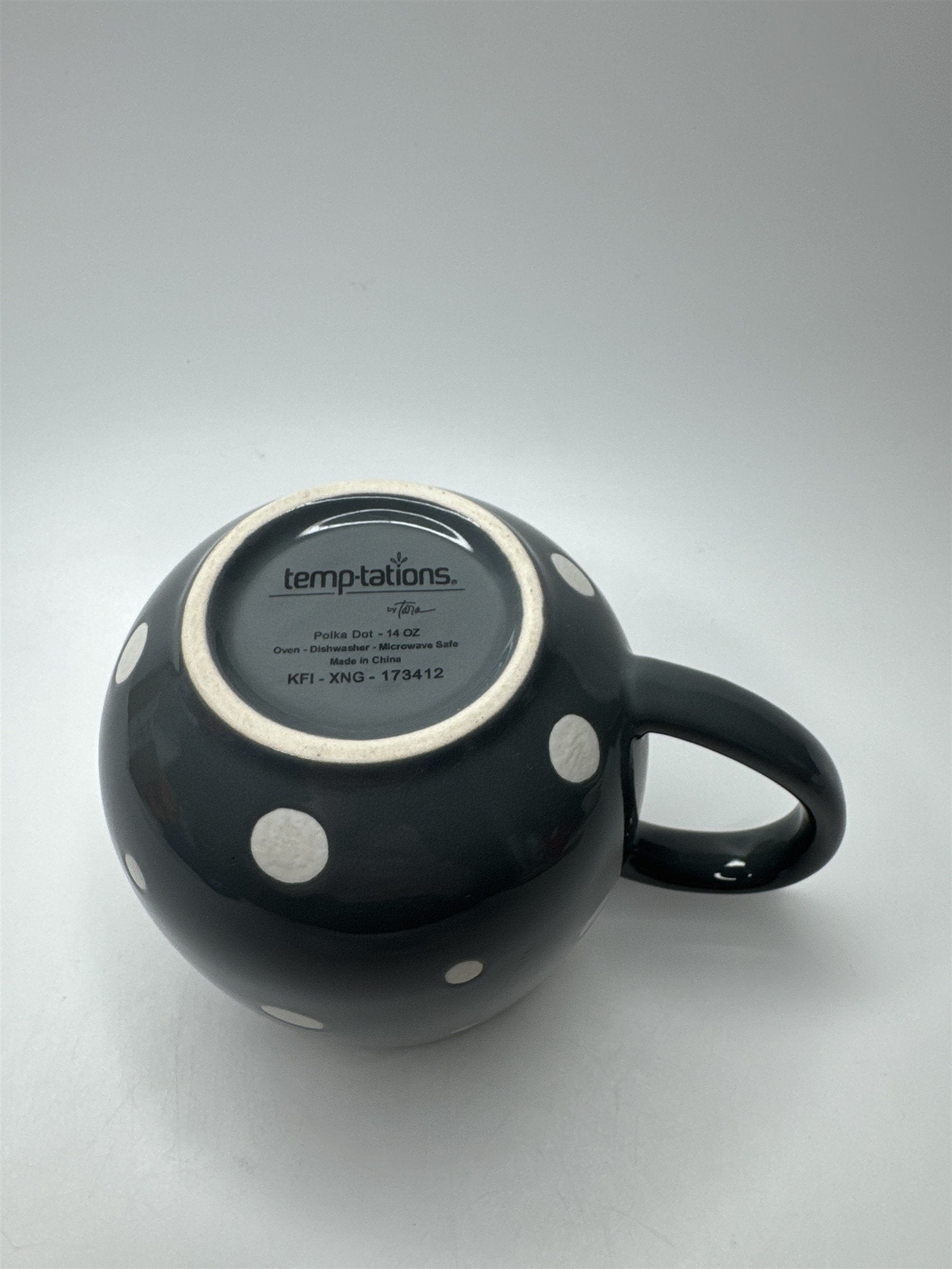 Tara Temptations 14oz Gray and White Polka Dot Oven/Dishwasher/Microwave-Sfe Mug