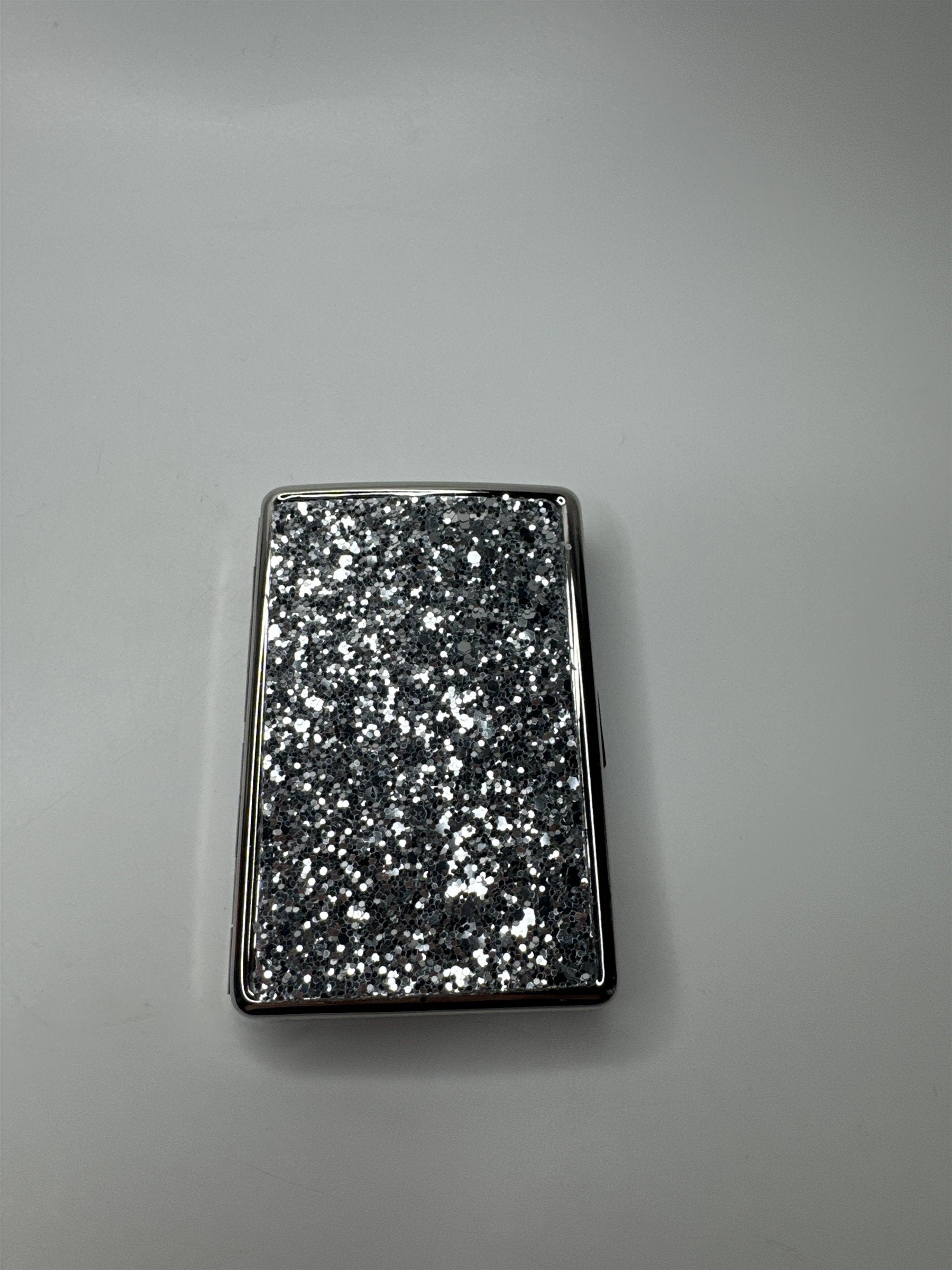 New Metal Silver Glitter Sparkle Easy Open Cigarette Case ID Wallet Money