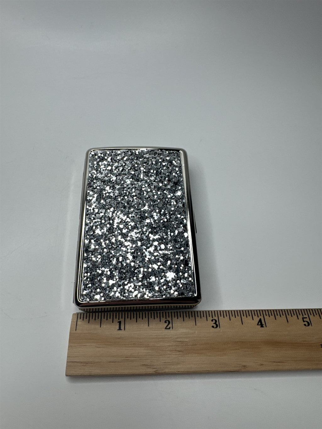 New Metal Silver Glitter Sparkle Easy Open Cigarette Case ID Wallet Money