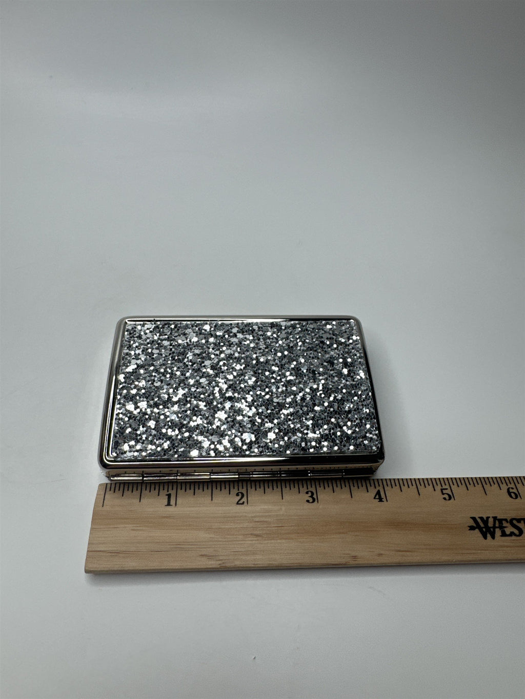 New Metal Silver Glitter Sparkle Easy Open Cigarette Case ID Wallet Money