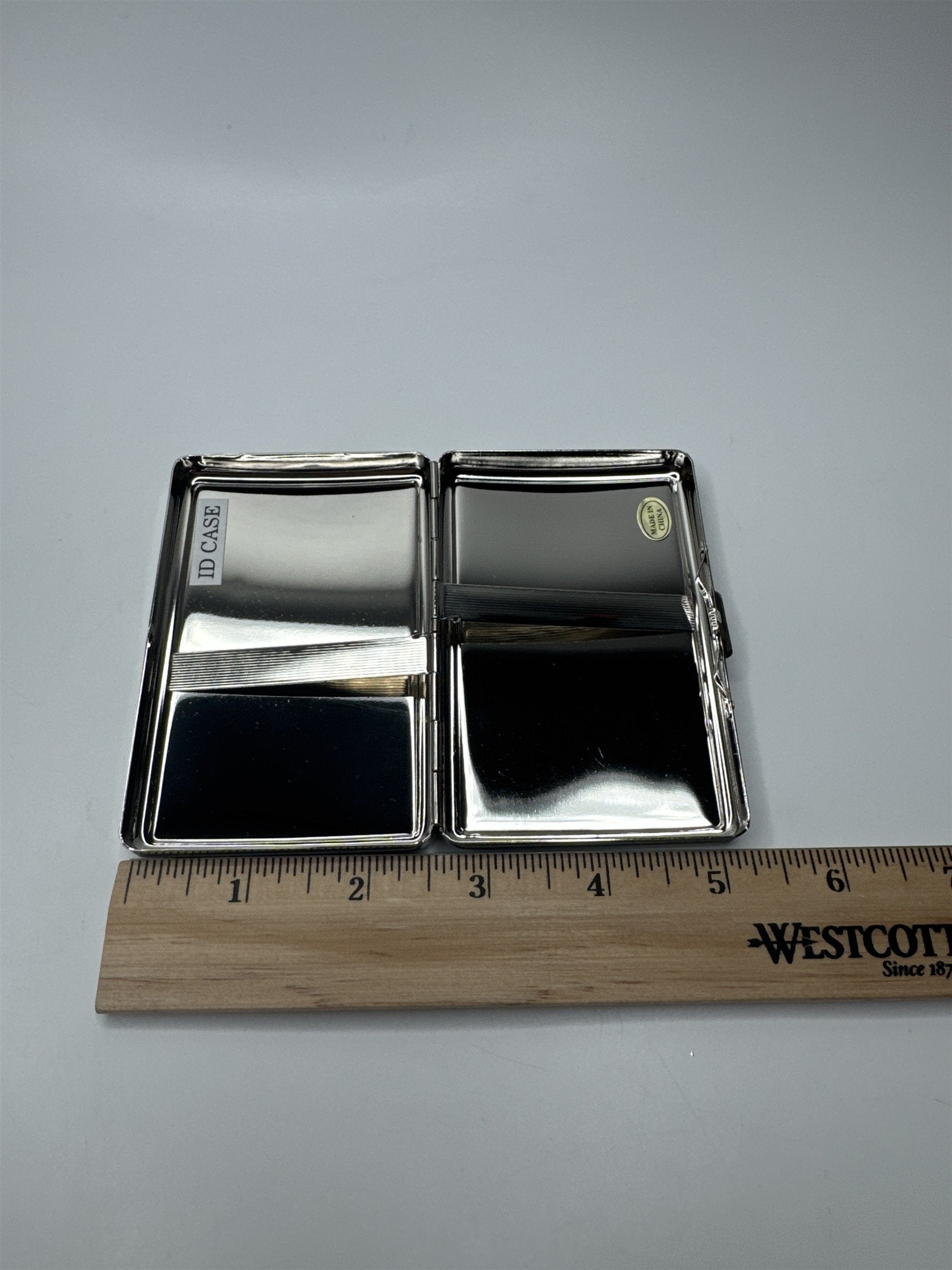 New Metal Silver Glitter Sparkle Easy Open Cigarette Case ID Wallet Money