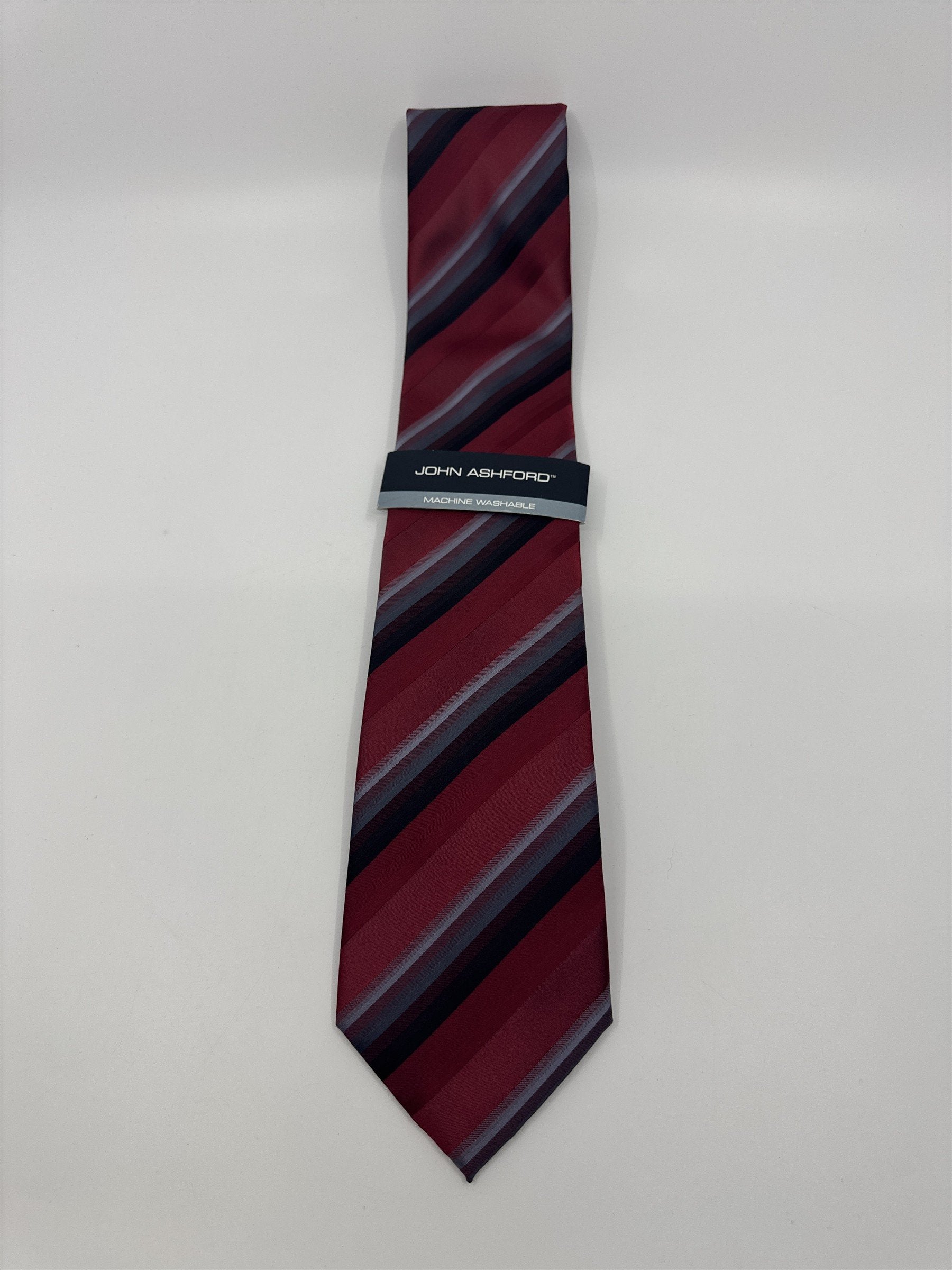 Red, Black And Grey Striped Men's John Ashford Polyester Neck Tie
