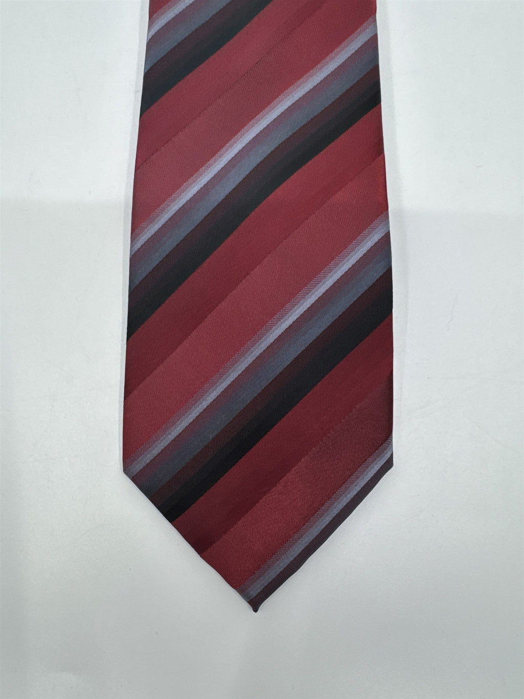 Red, Black And Grey Striped Men's John Ashford Polyester Neck Tie