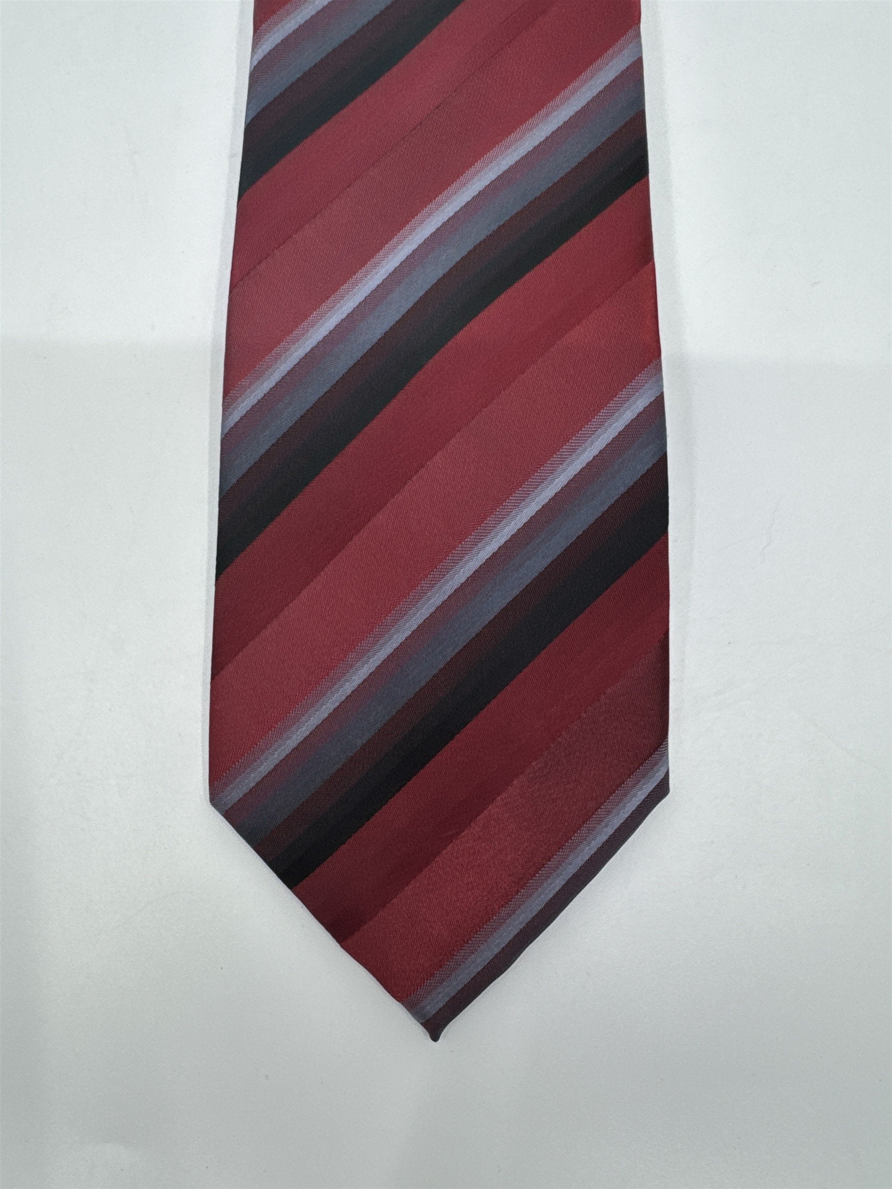 Red, Black And Grey Striped Men's John Ashford Polyester Neck Tie