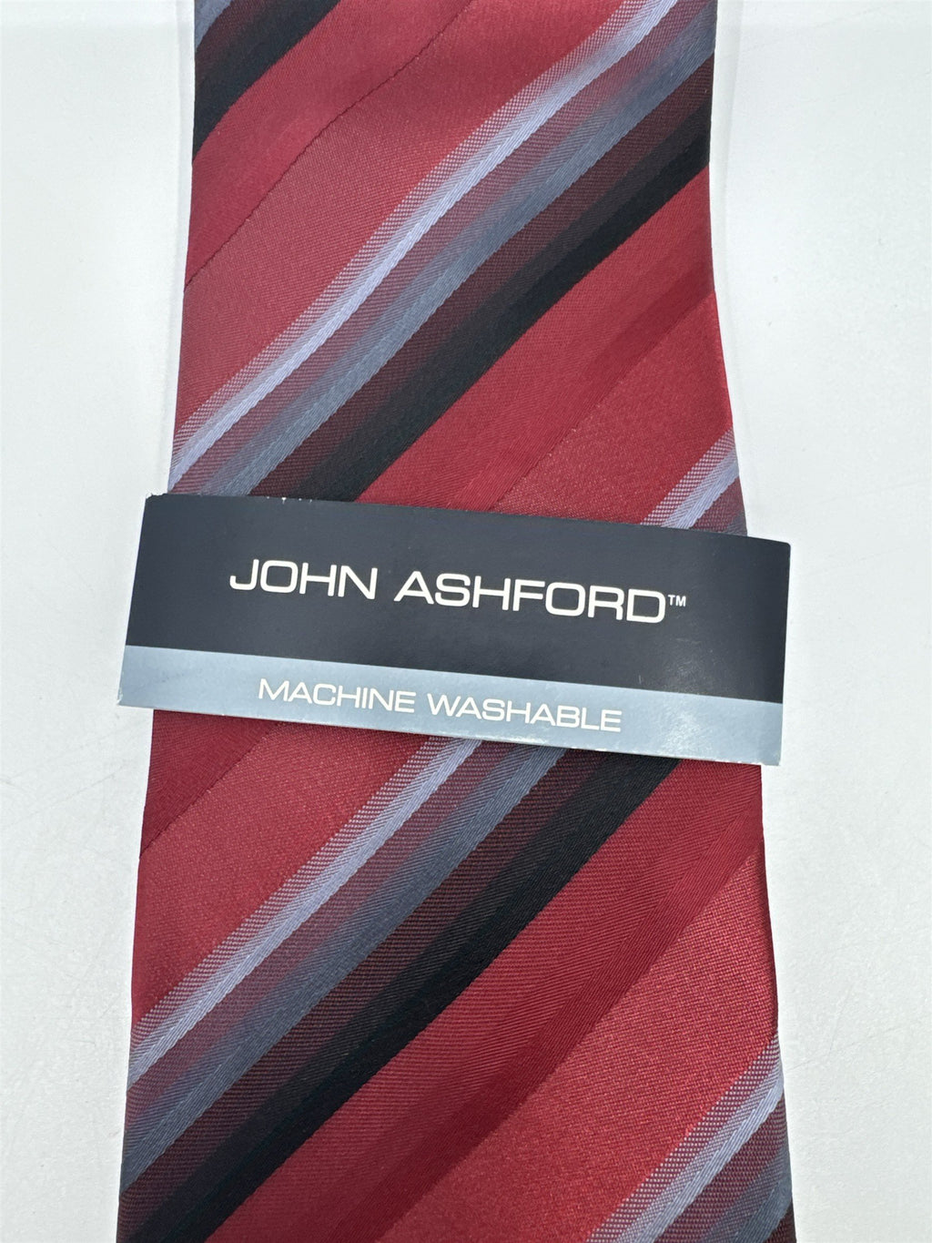 Red, Black And Grey Striped Men's John Ashford Polyester Neck Tie