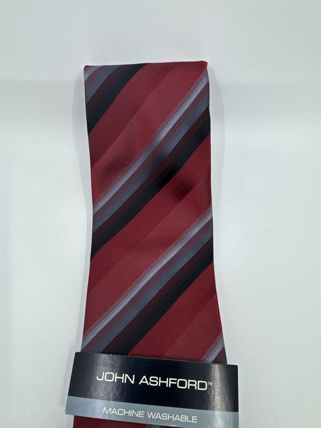Red, Black And Grey Striped Men's John Ashford Polyester Neck Tie