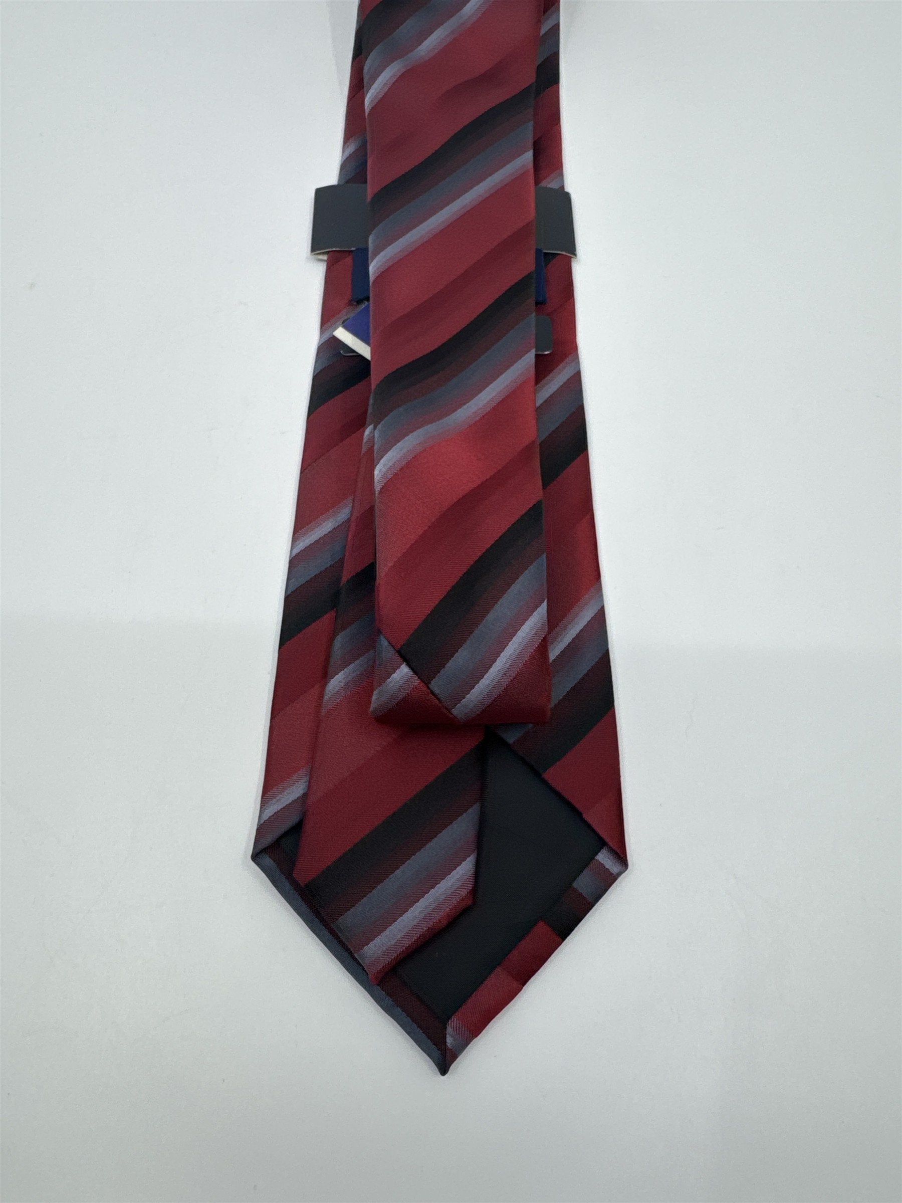 Red, Black And Grey Striped Men's John Ashford Polyester Neck Tie
