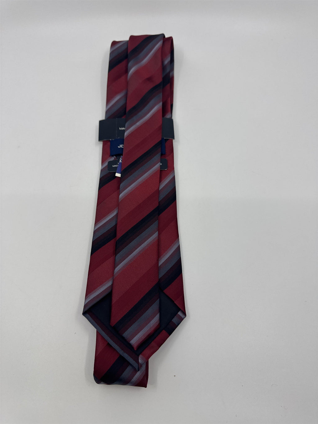 Red, Black And Grey Striped Men's John Ashford Polyester Neck Tie