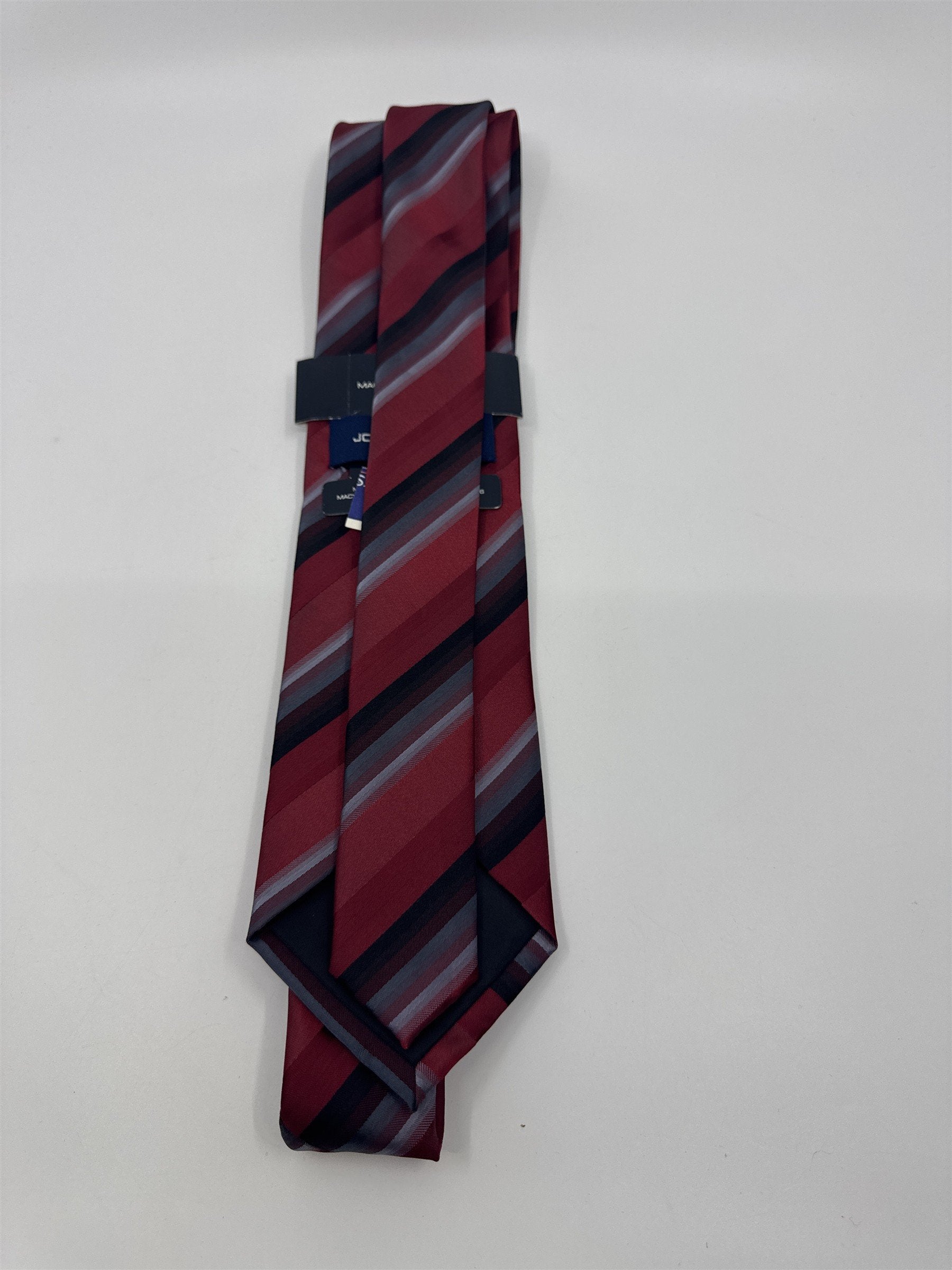 Red, Black And Grey Striped Men's John Ashford Polyester Neck Tie