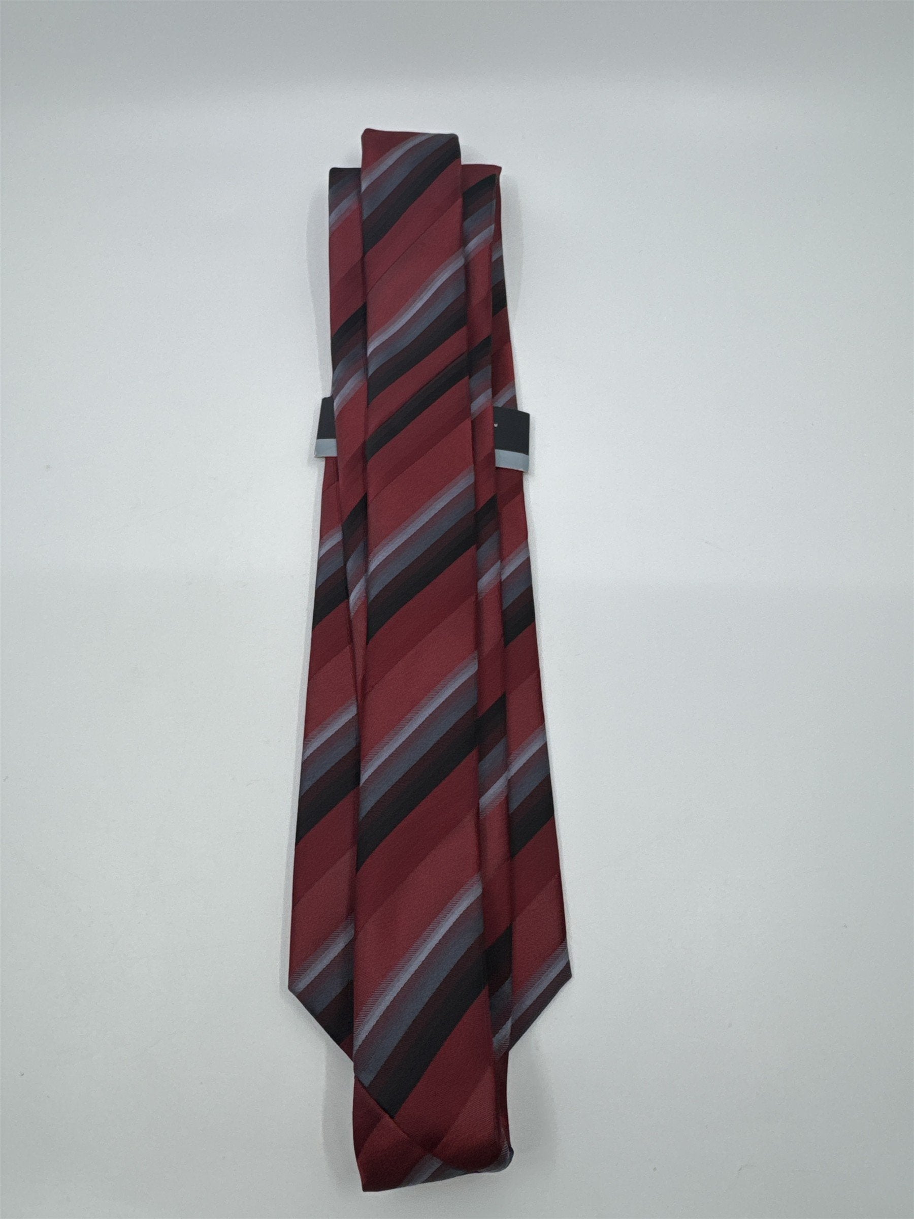 Red, Black And Grey Striped Men's John Ashford Polyester Neck Tie