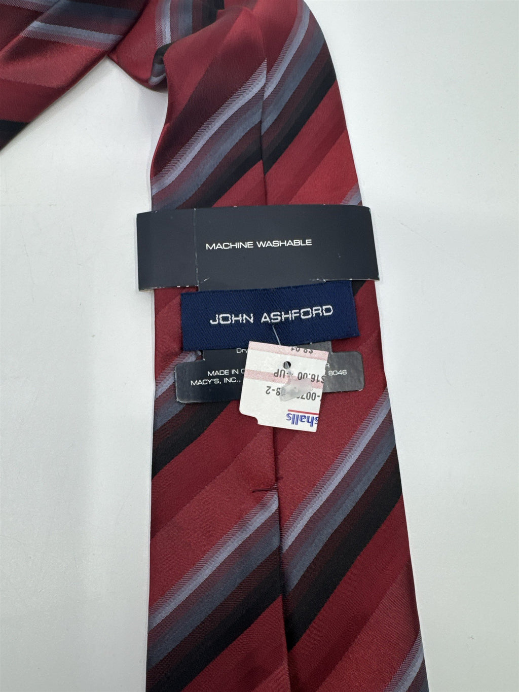 Red, Black And Grey Striped Men's John Ashford Polyester Neck Tie