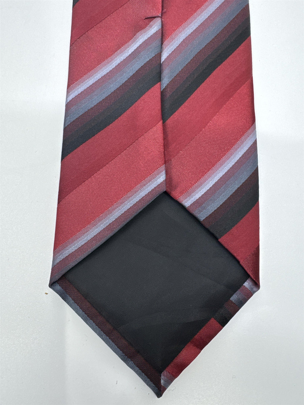 Red, Black And Grey Striped Men's John Ashford Polyester Neck Tie