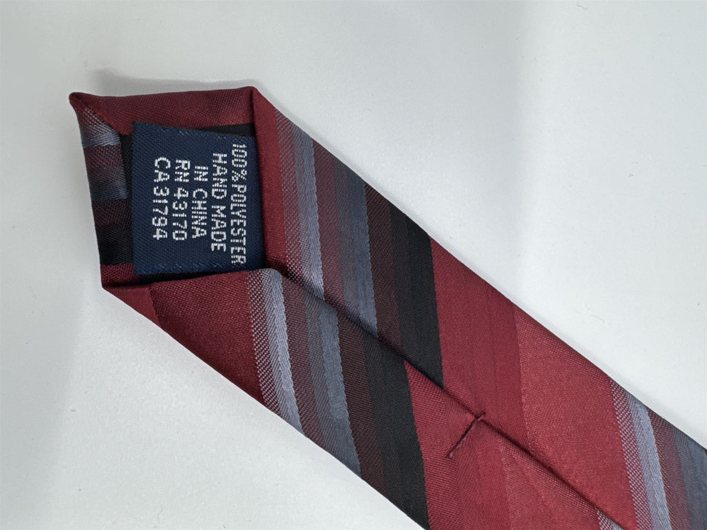 Red, Black And Grey Striped Men's John Ashford Polyester Neck Tie