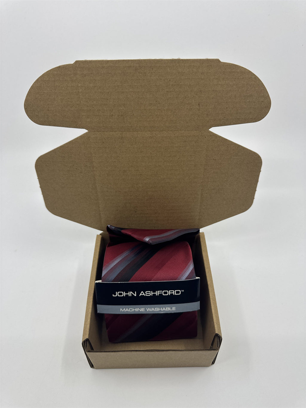 Red, Black And Grey Striped Men's John Ashford Polyester Neck Tie