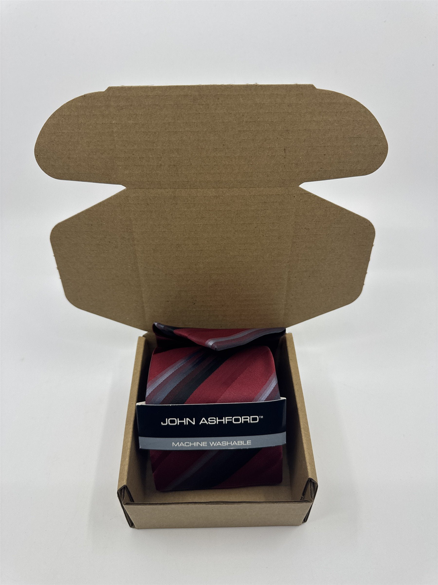 Red, Black And Grey Striped Men's John Ashford Polyester Neck Tie