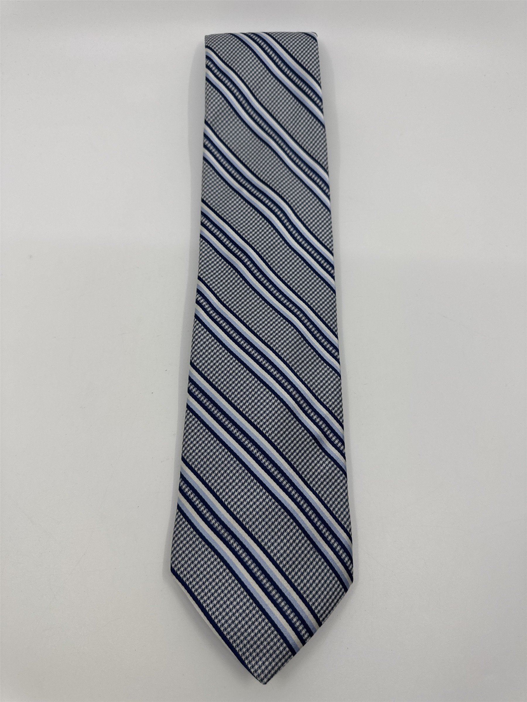 White And Blue Striped Michael Kors Silk Men's Neck Tie
