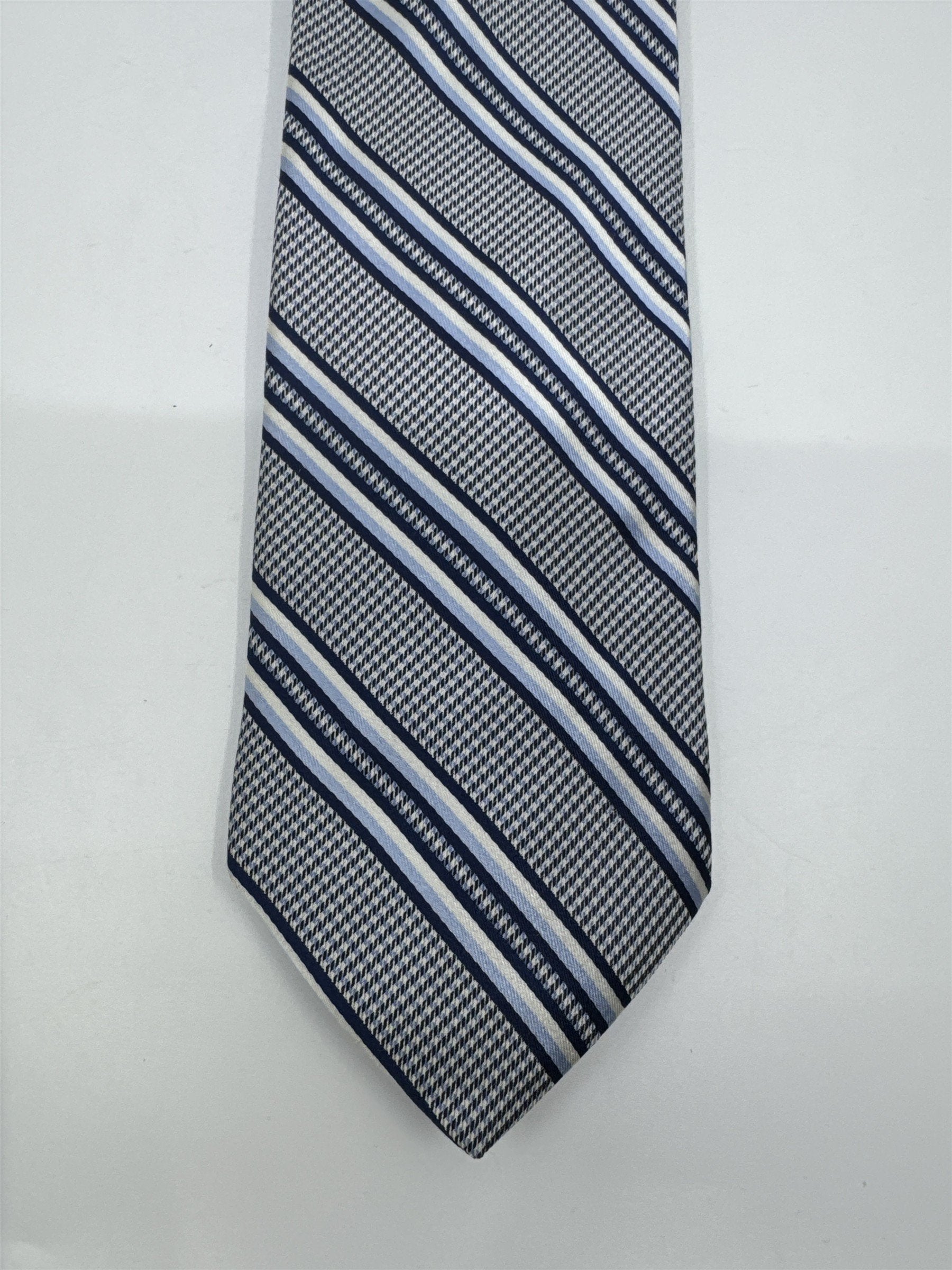 White And Blue Striped Michael Kors Silk Men's Neck Tie