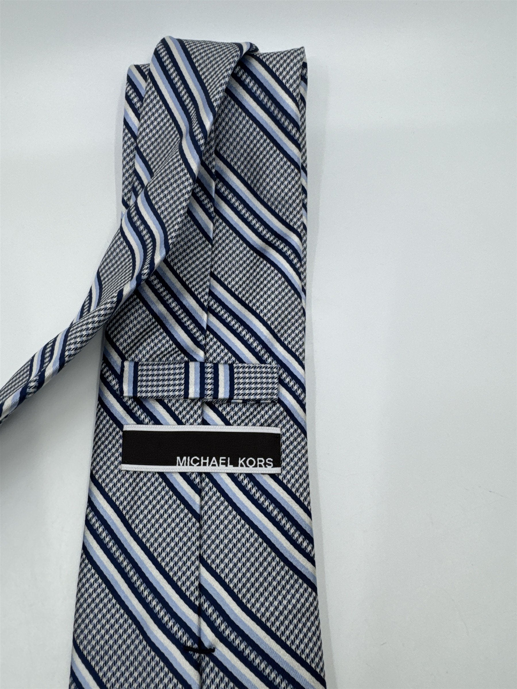 White And Blue Striped Michael Kors Silk Men's Neck Tie
