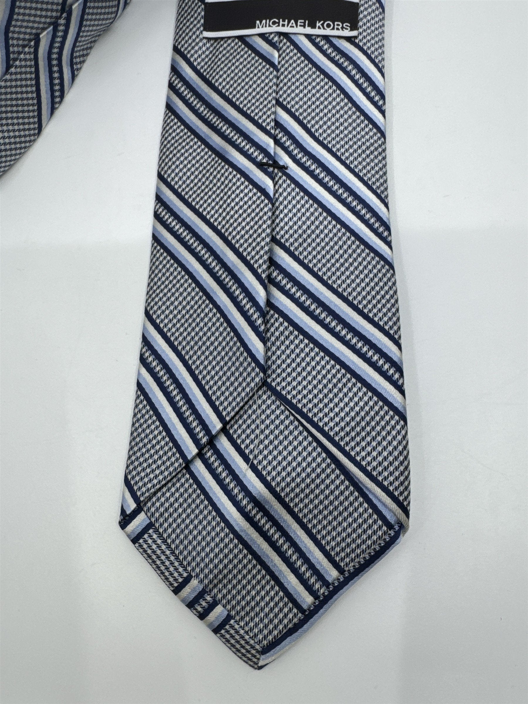 White And Blue Striped Michael Kors Silk Men's Neck Tie