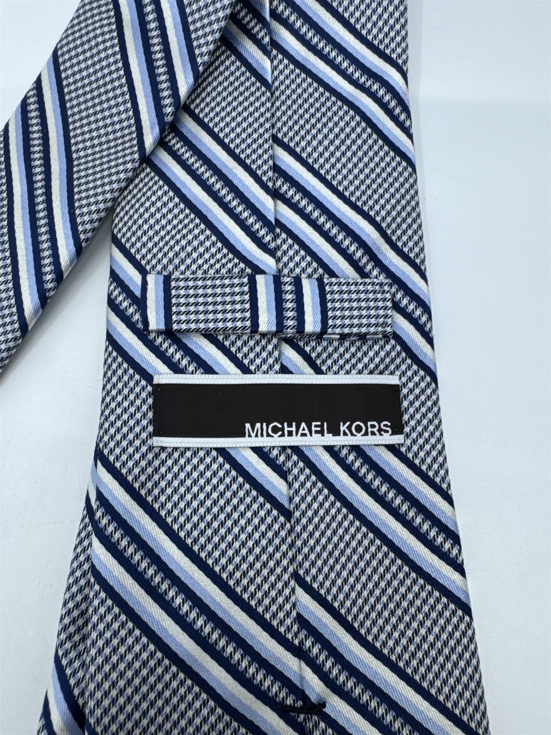 White And Blue Striped Michael Kors Silk Men's Neck Tie