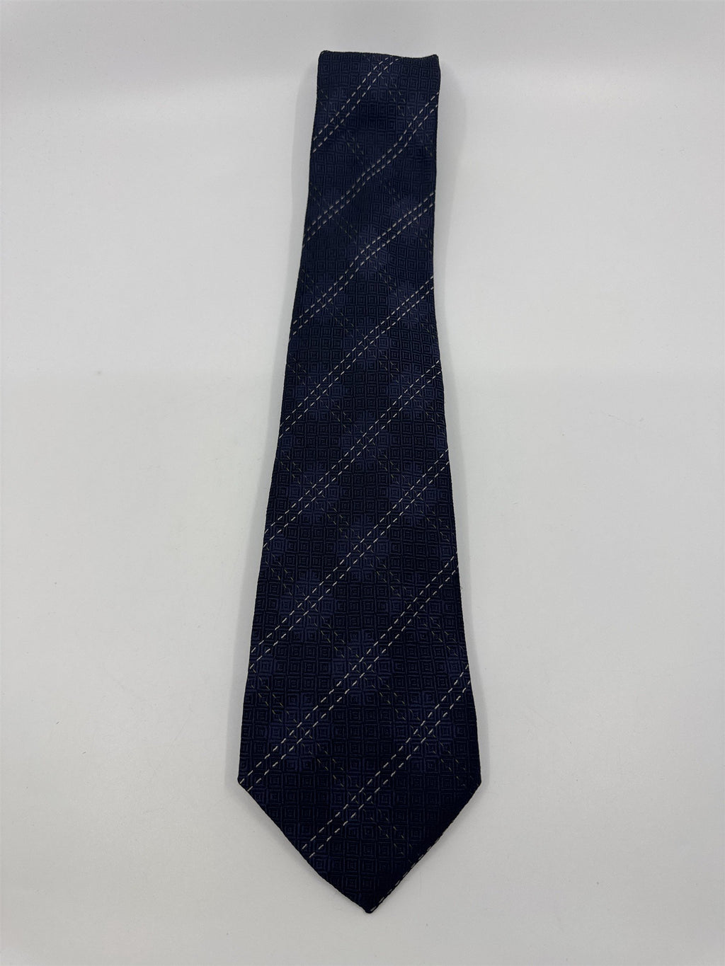 Blue Joseph Abboud Silk Men's Neck Tie W/ White and Grey Stitching