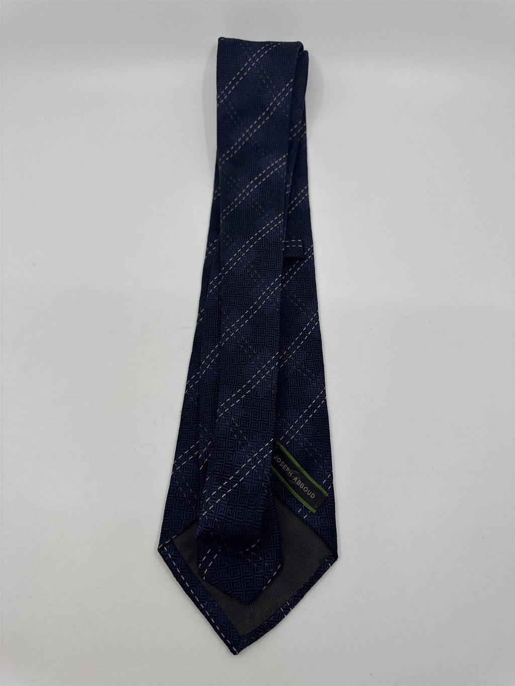 Blue Joseph Abboud Silk Men's Neck Tie W/ White and Grey Stitching