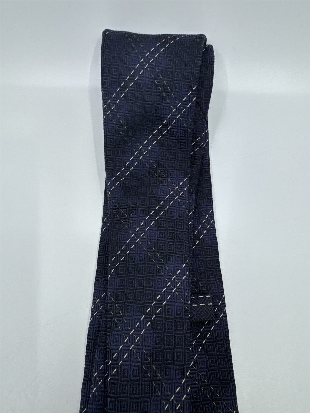 Blue Joseph Abboud Silk Men's Neck Tie W/ White and Grey Stitching