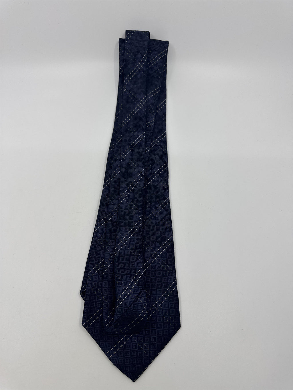 Blue Joseph Abboud Silk Men's Neck Tie W/ White and Grey Stitching