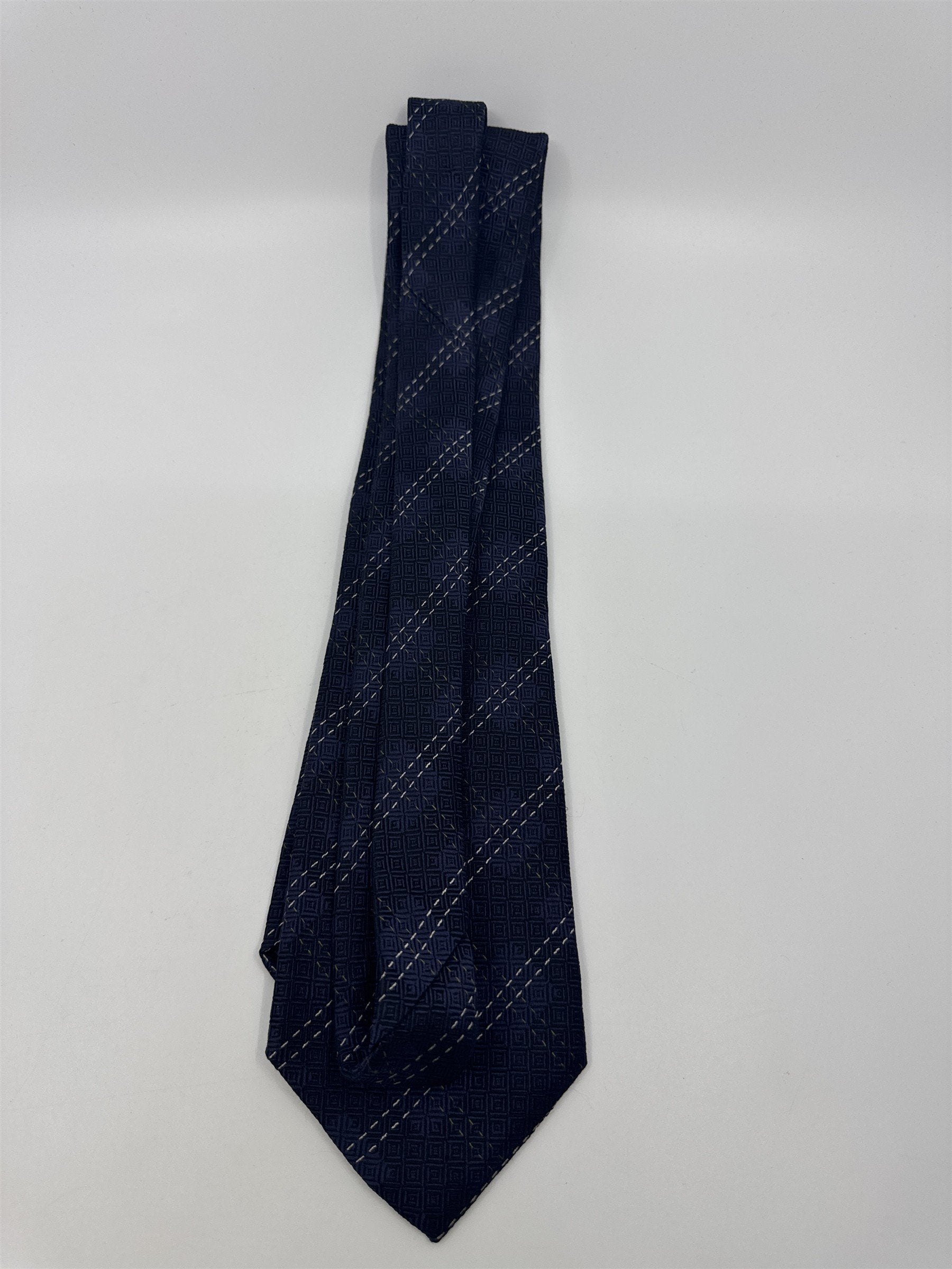 Blue Joseph Abboud Silk Men's Neck Tie W/ White and Grey Stitching