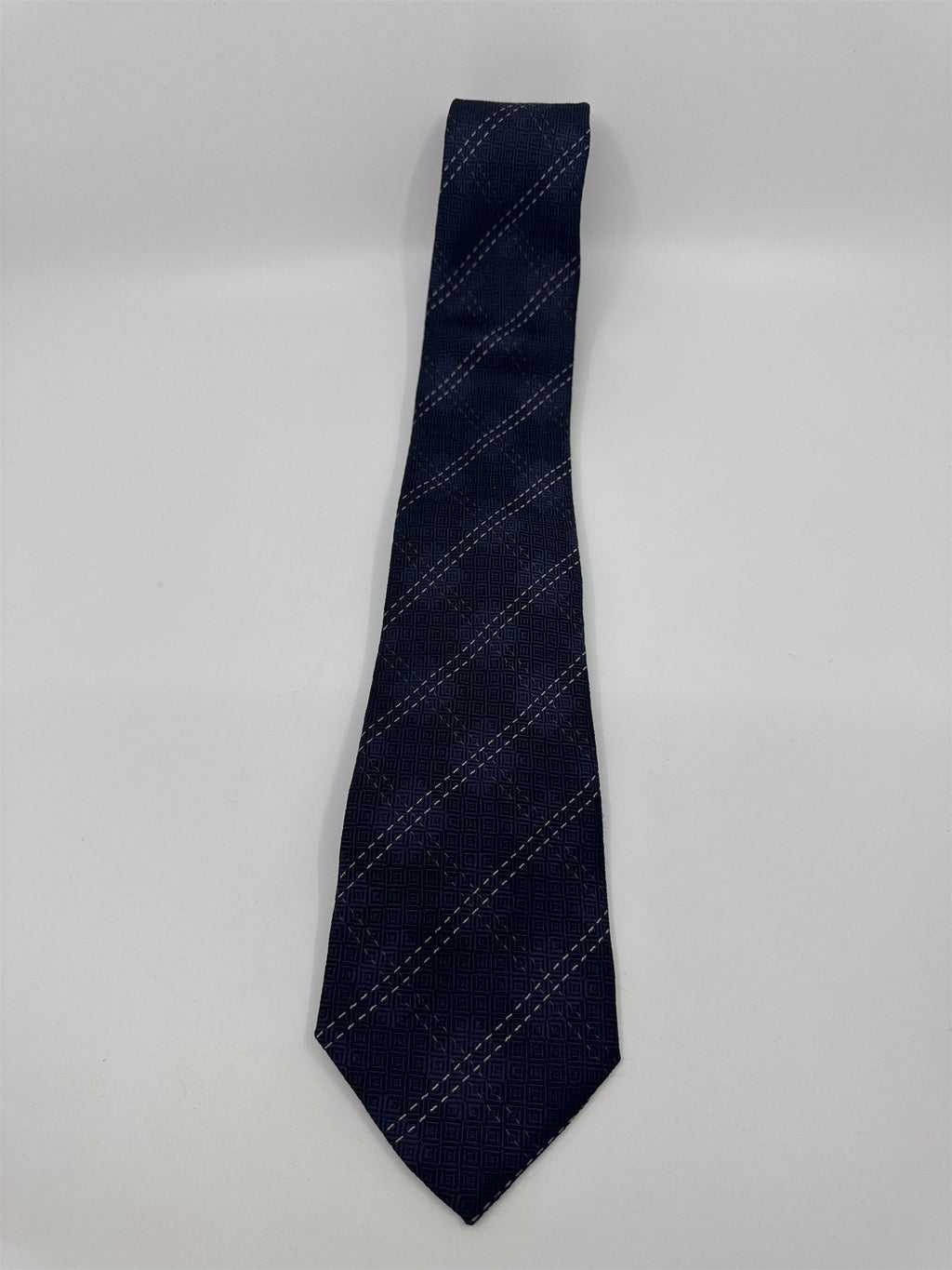 Blue Joseph Abboud Silk Men's Neck Tie W/ White and Grey Stitching