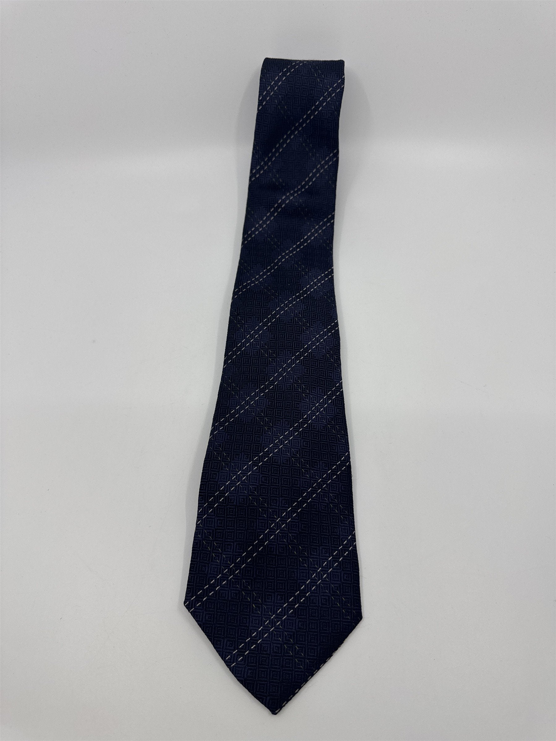 Blue Joseph Abboud Silk Men's Neck Tie W/ White and Grey Stitching