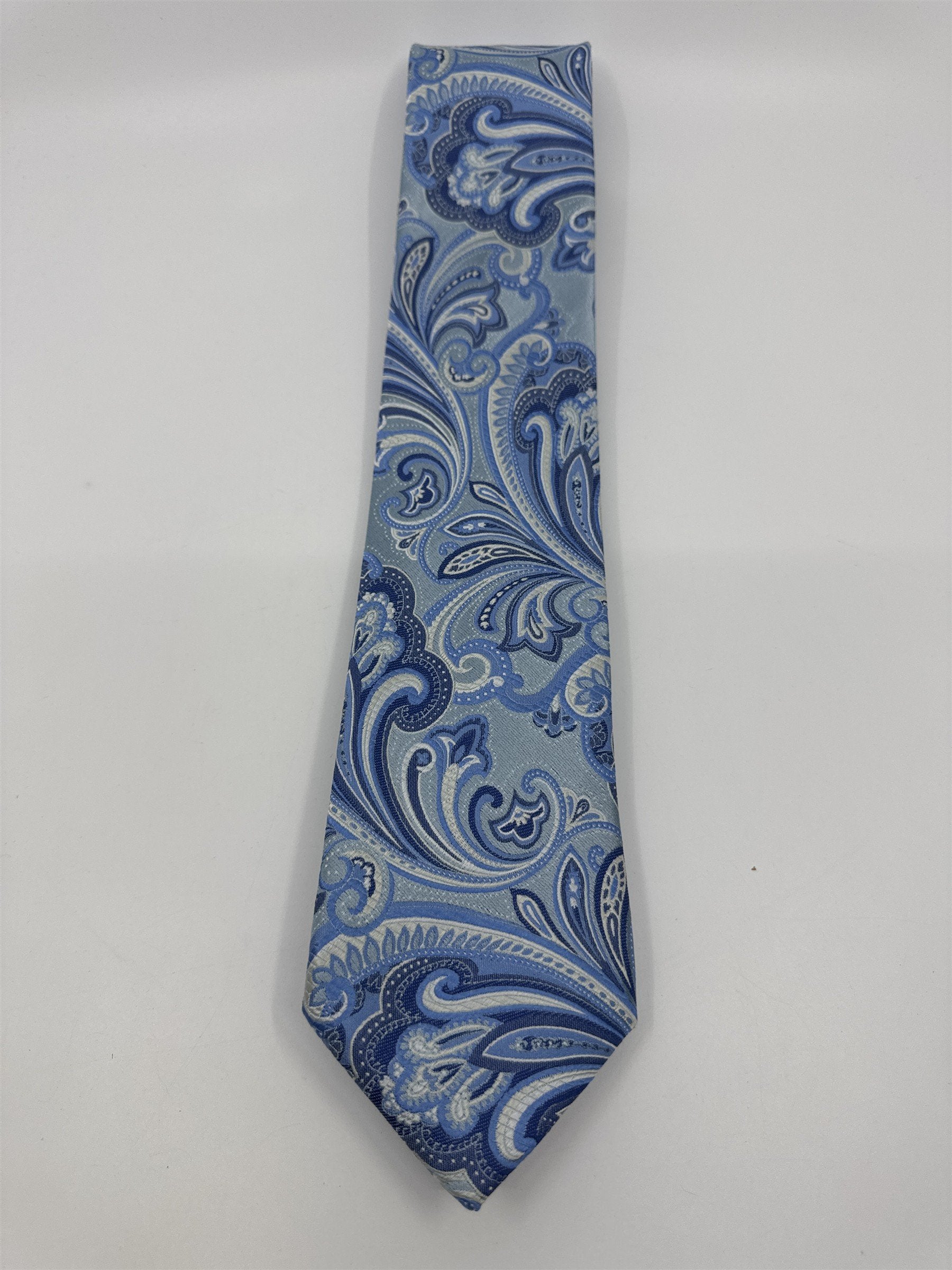 Light Blue And White Paisley Print Countess Mara Silk Men's Neck Tie